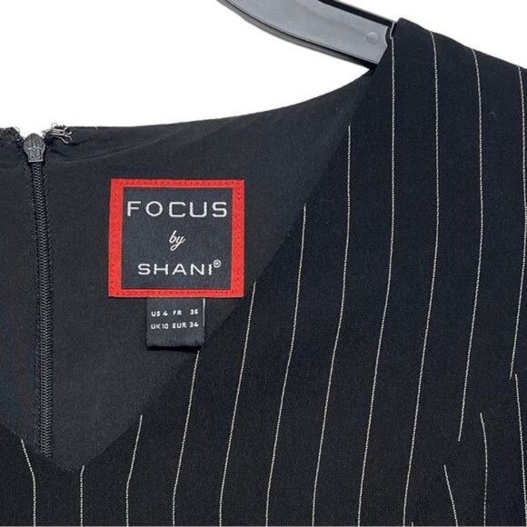 New Focus by Shani Pinstriped Asymmetrical Dress with Ruffle Hem‎ Bell Sleeves 4 - Picture 8 of 10